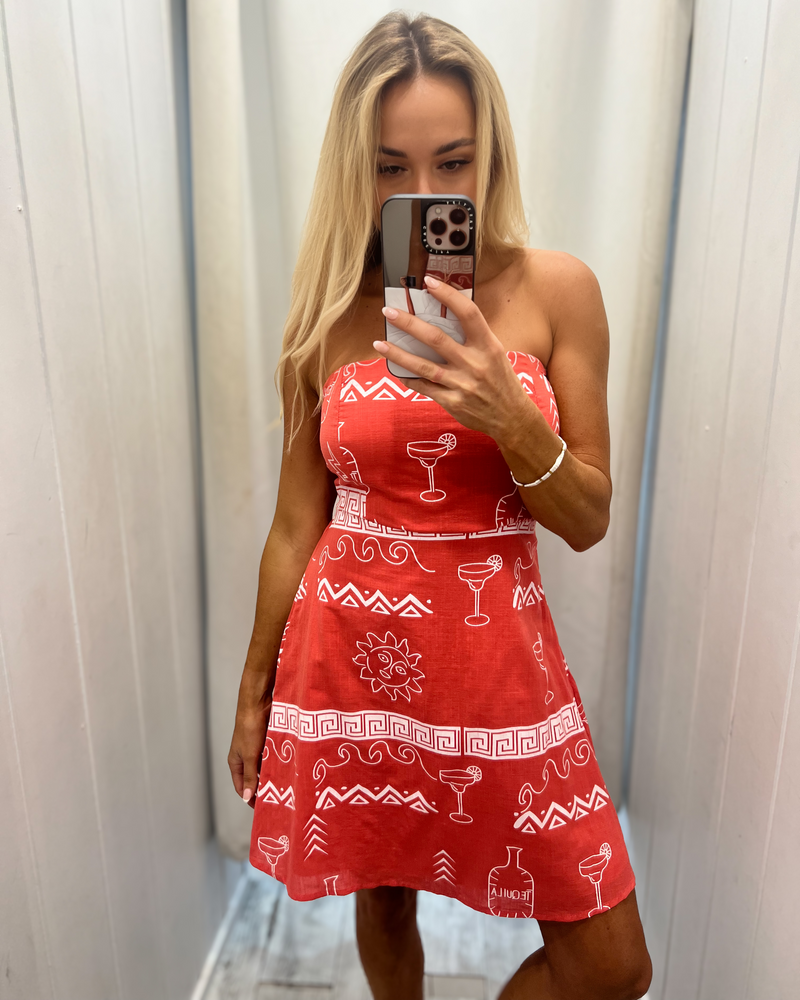 Tequila Strapless Dress Red