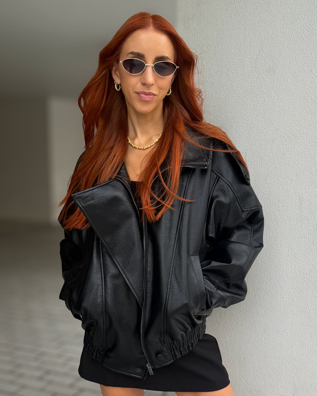 Harlow Vegan Leather Bomber Jacket - Black