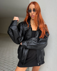 Harlow Vegan Leather Bomber Jacket - Black