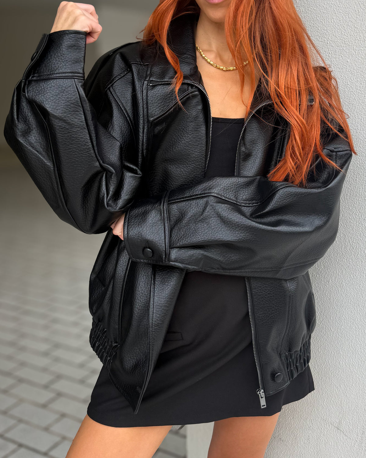Harlow Vegan Leather Bomber Jacket - Black