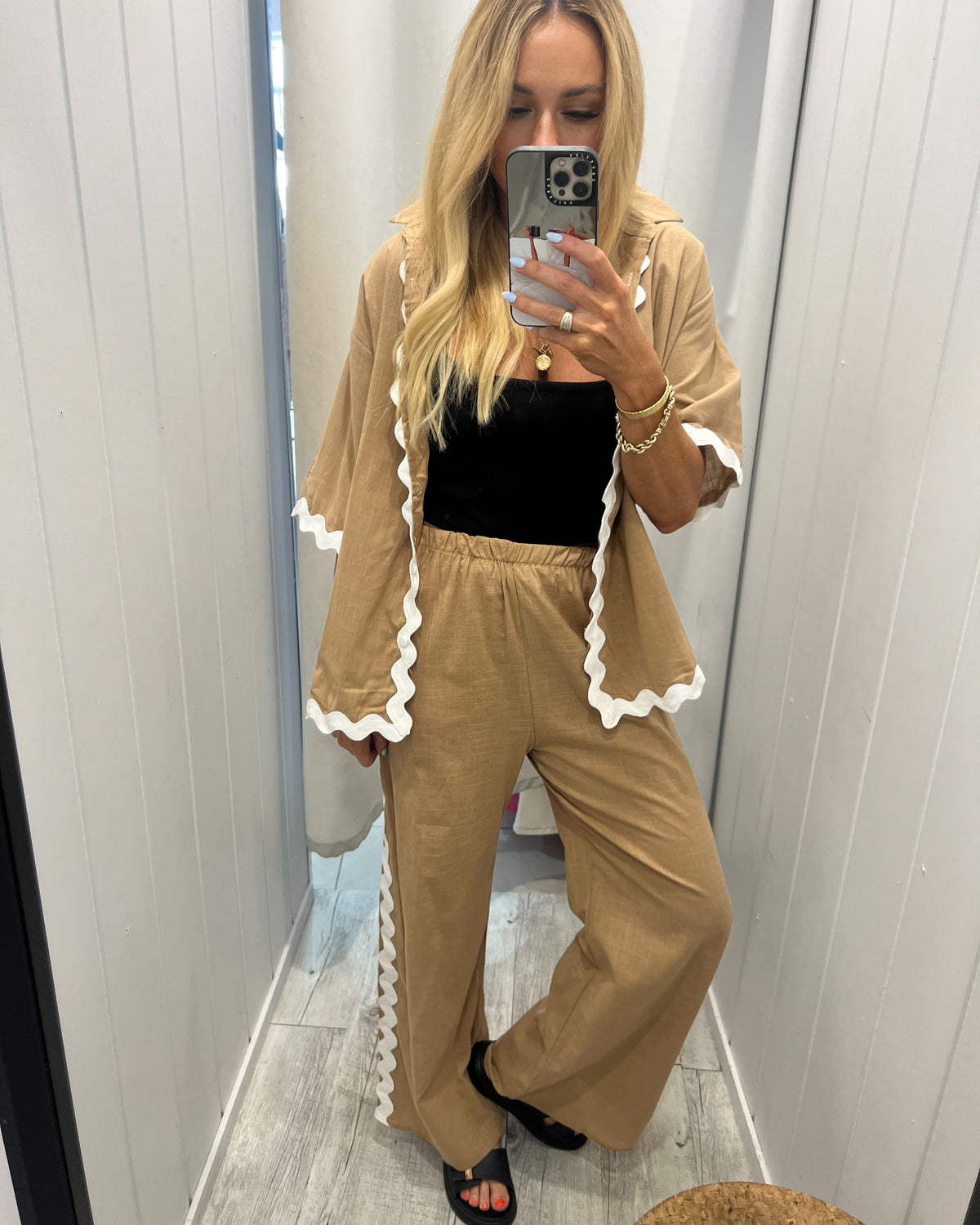 Zig Zag Pants Set- Tan