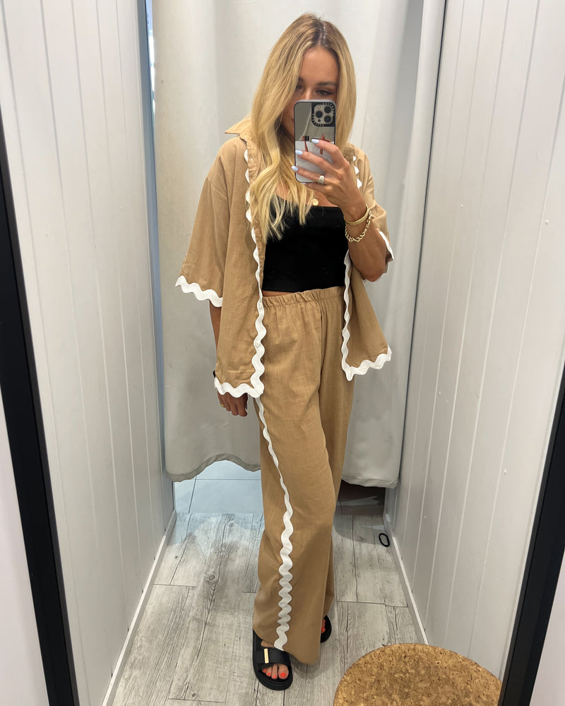 Zig Zag Pants Set- Tan