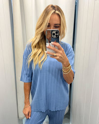 Paige Short Sleeve Top- Dusty Blue