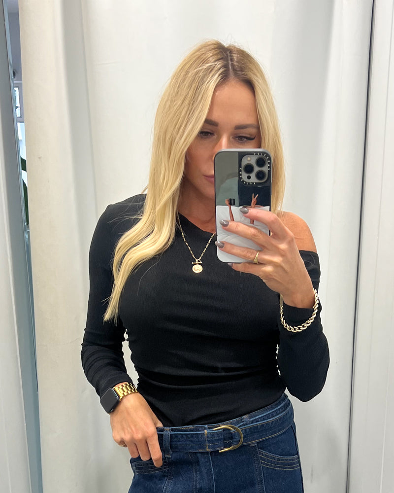 Hayley Black One Shoulder Top