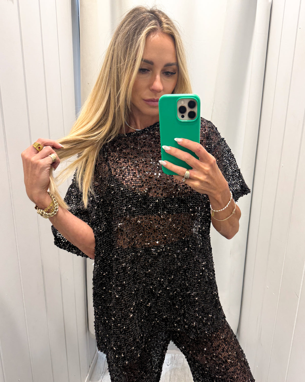 Saturn Sequin Top Black