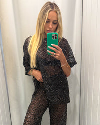 Saturn Sequin Top Black