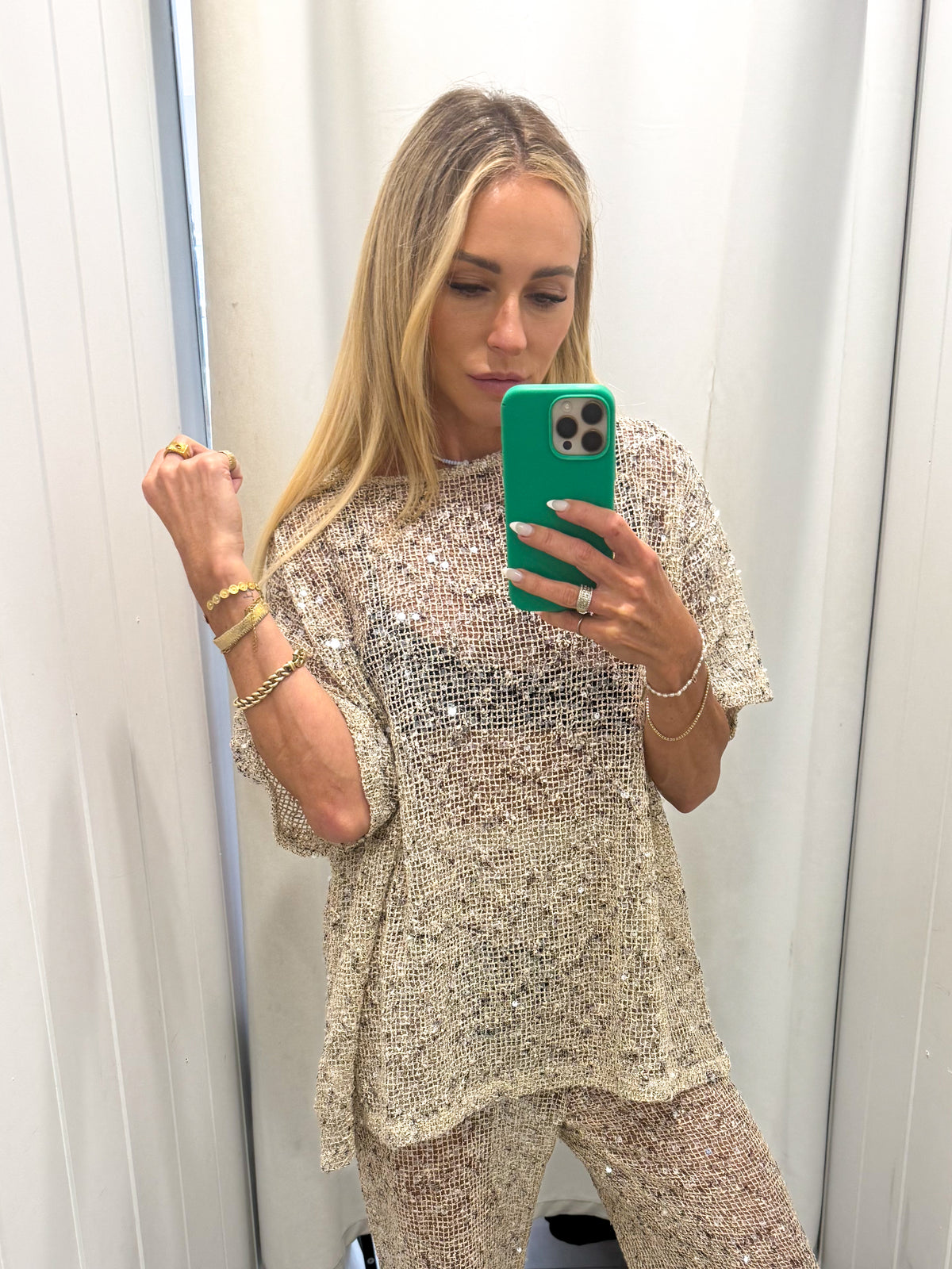 Saturn Sequin Top Beige