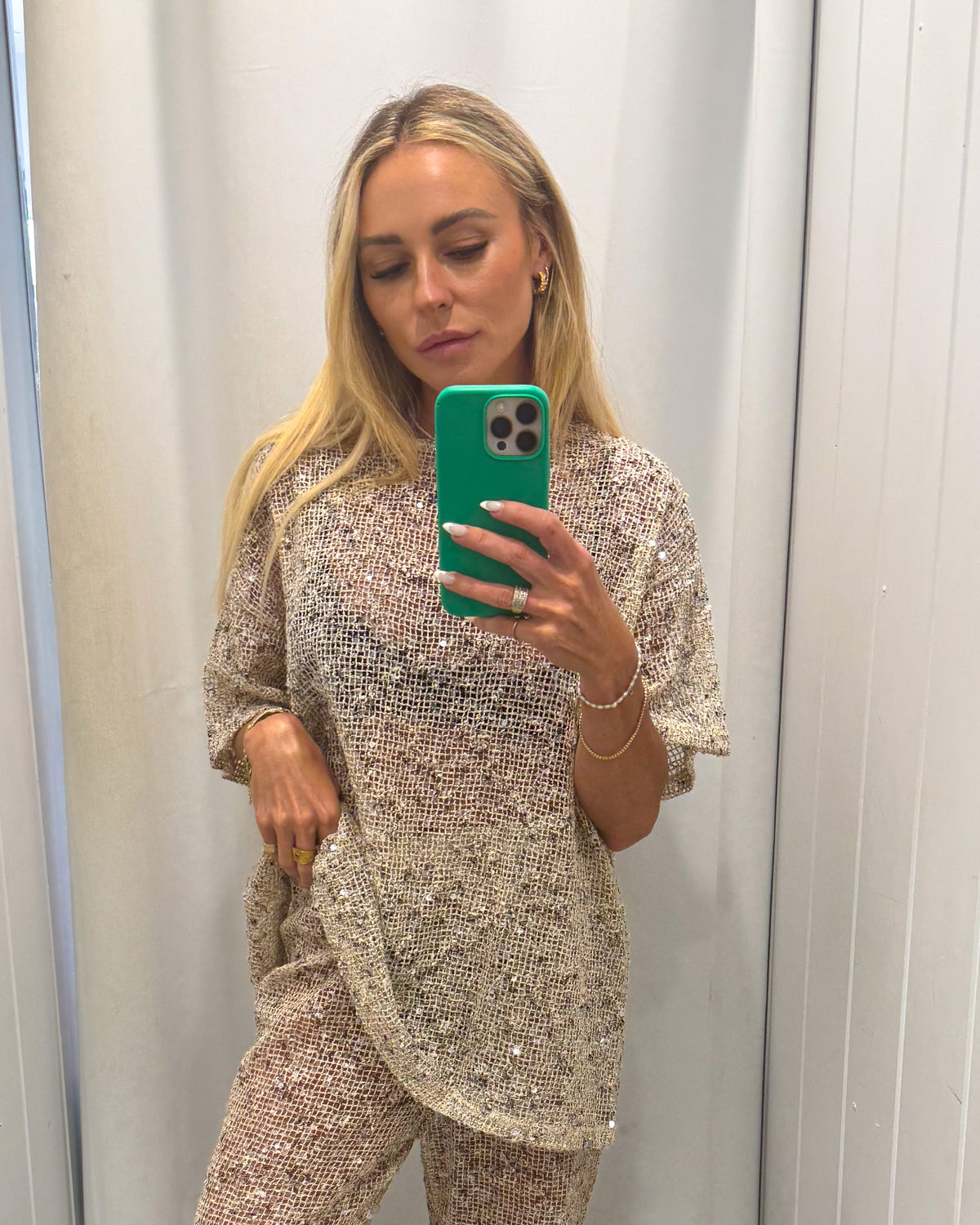 Saturn Sequin Top Beige