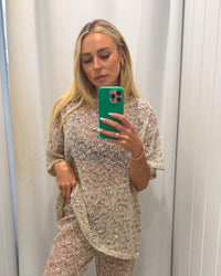 Saturn Sequin Top Beige