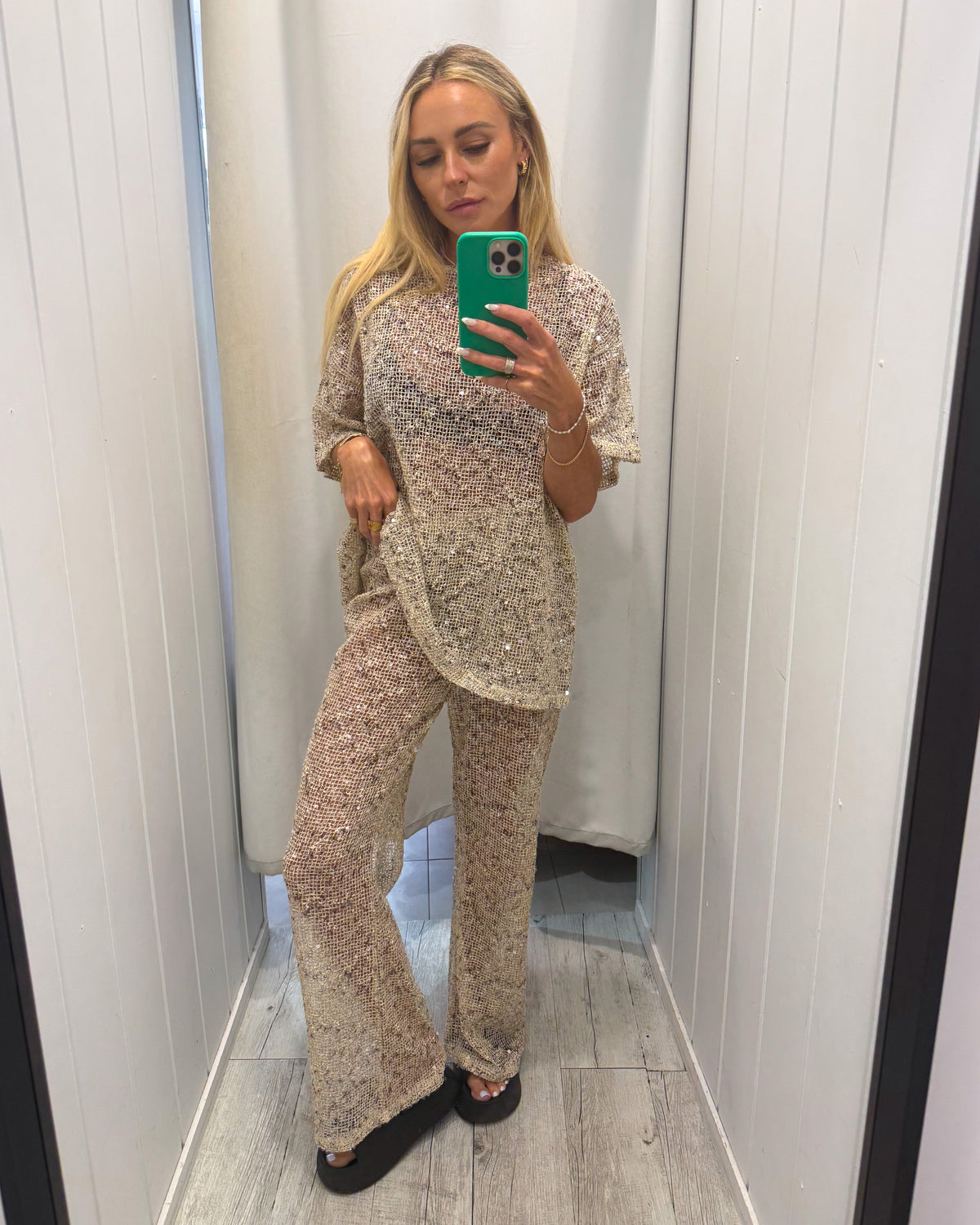 Saturn Sequin Top Beige