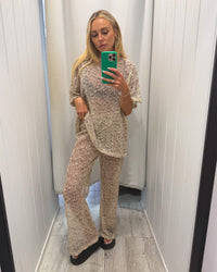 Saturn Sequin Top Beige
