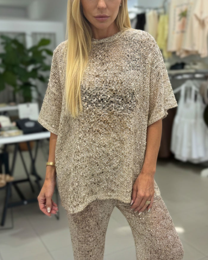 Saturn Sequin Top Beige