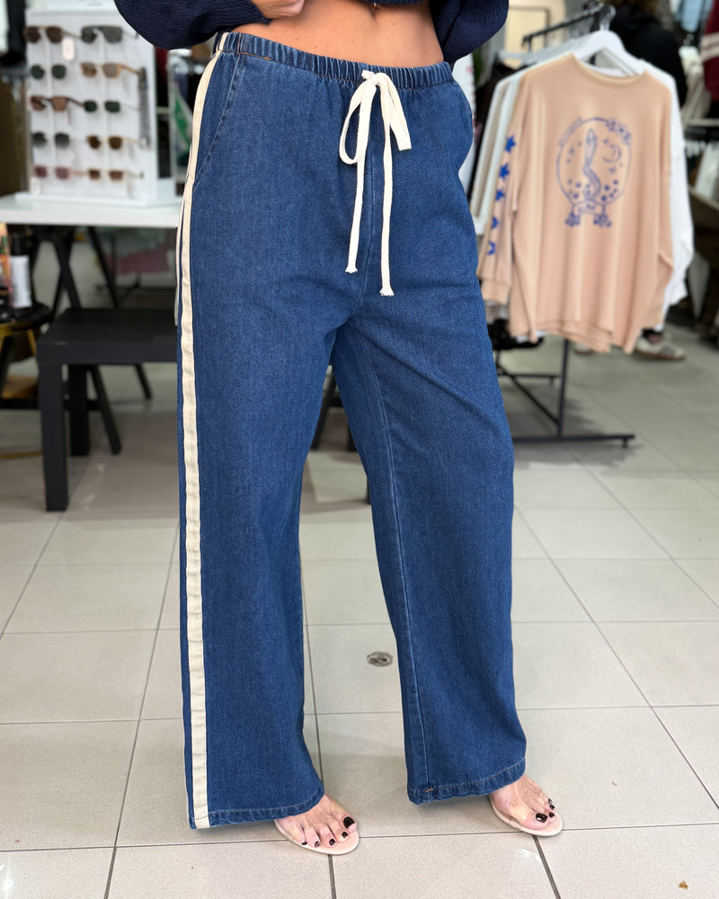 Denim Racer Pant - Dark Blue