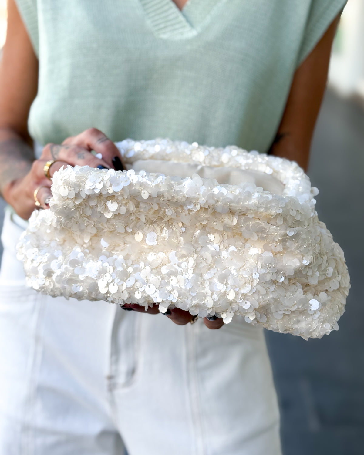 Glitter Clutch - Cream
