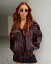 Harlow Vegan Leather Bomber Jacket -Maroon