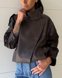 Harlow Vegan Leather Bomber Jacket - Choc