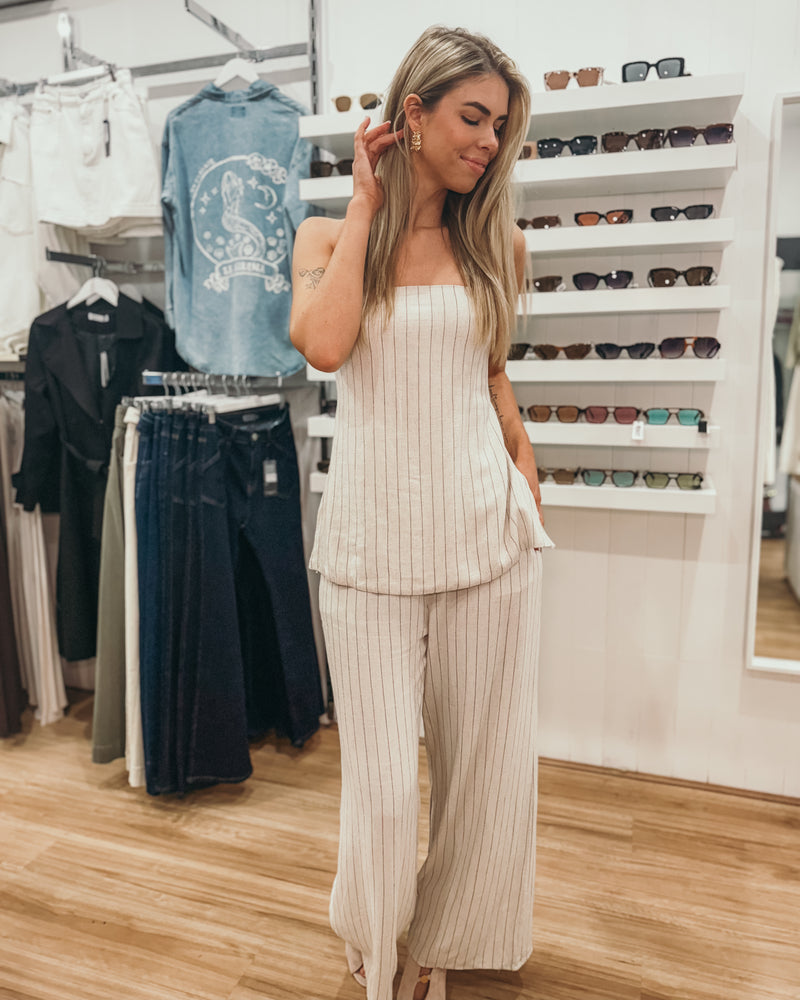 Cherry Set - Beige Pinstripe
