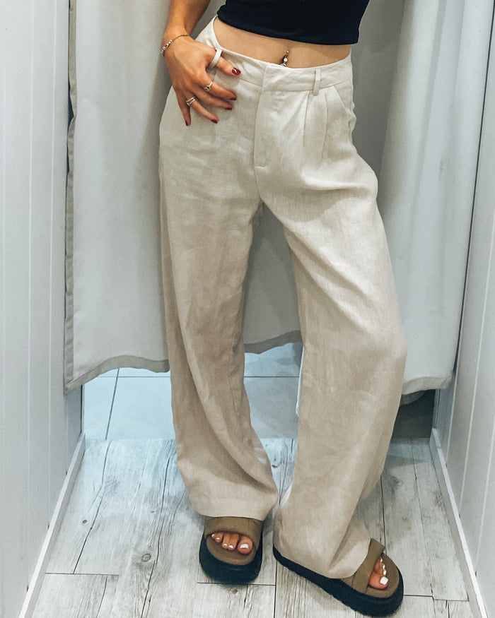 Lilith Beige Linen Pants