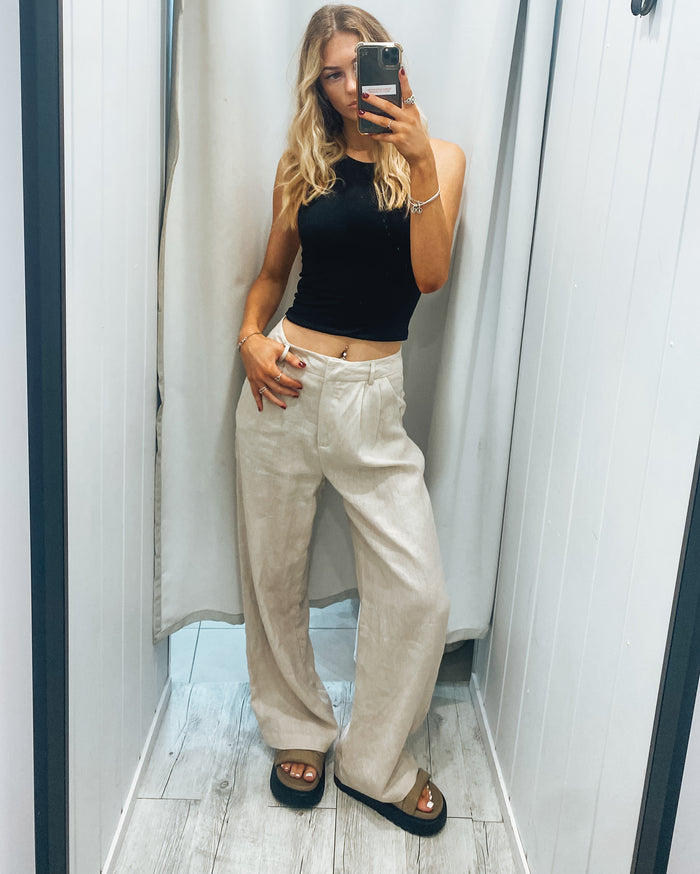 Lilith Beige Linen Pants