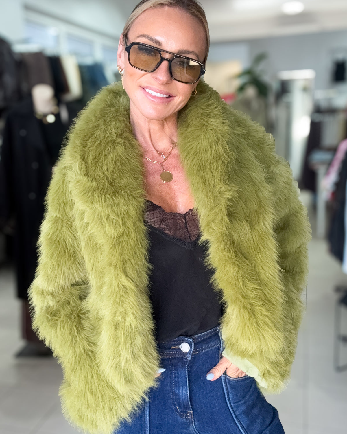 Wilde Faux Fur Jacket - Lime