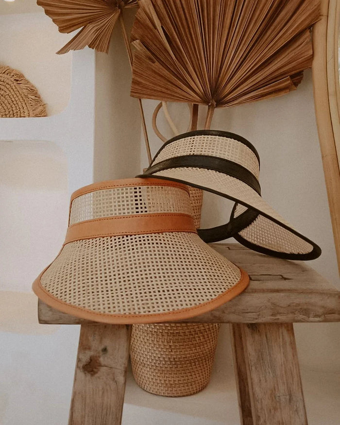 Reya Rattan Beach Visors - Tan