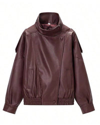 Harlow Vegan Leather Bomber Jacket -Maroon