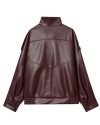 Harlow Vegan Leather Bomber Jacket -Maroon