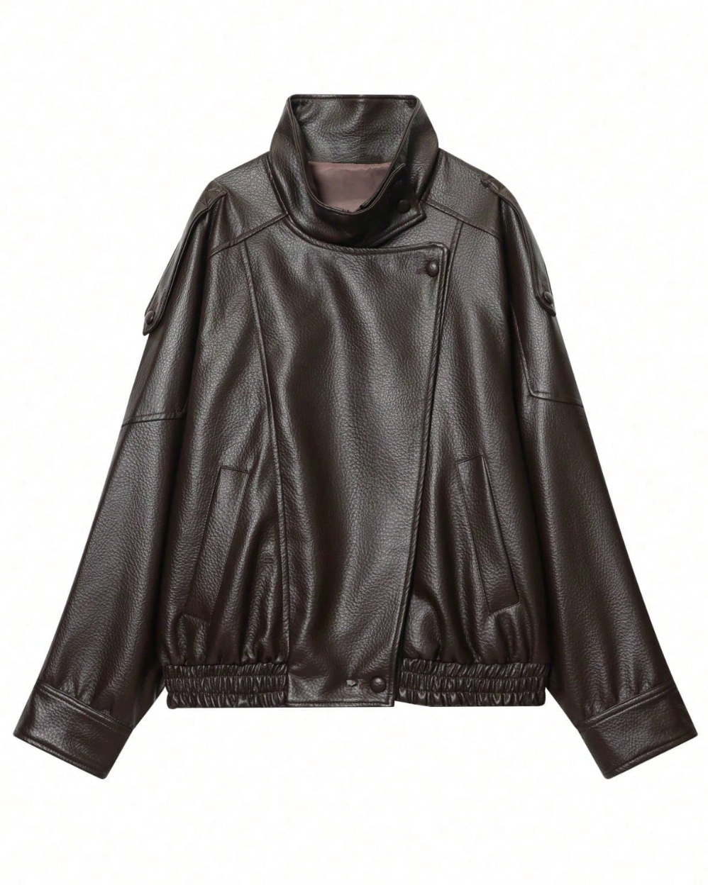 Harlow Vegan Leather Bomber Jacket - Choc
