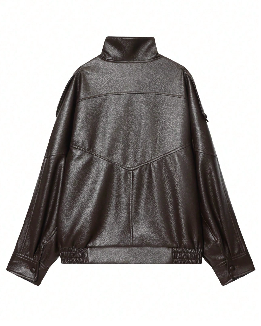 Harlow Vegan Leather Bomber Jacket - Choc