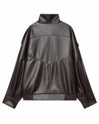 Harlow Vegan Leather Bomber Jacket - Choc
