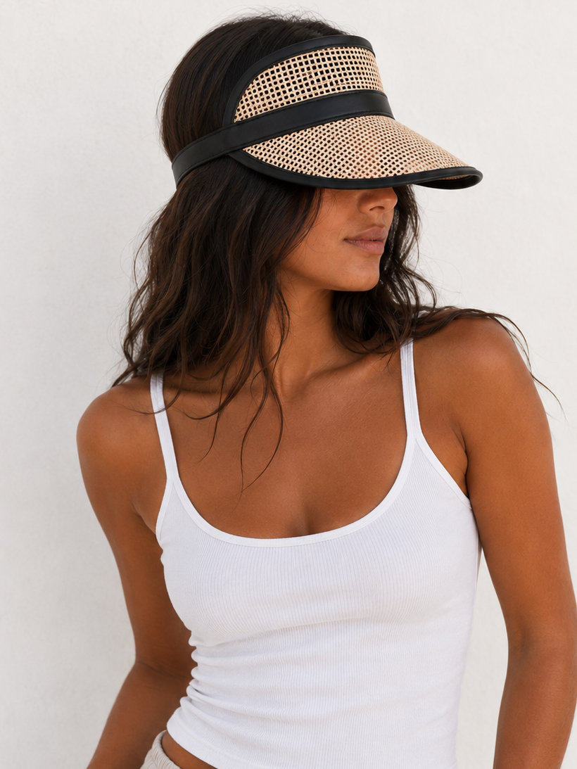 Reya Rattan Beach Visors - Black