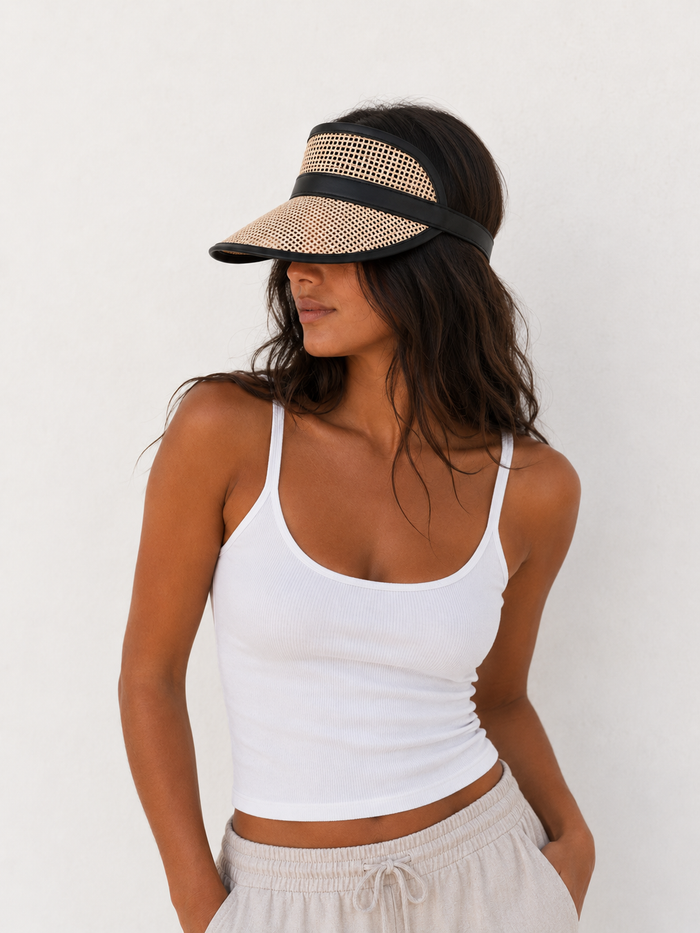 Reya Rattan Beach Visors - Black
