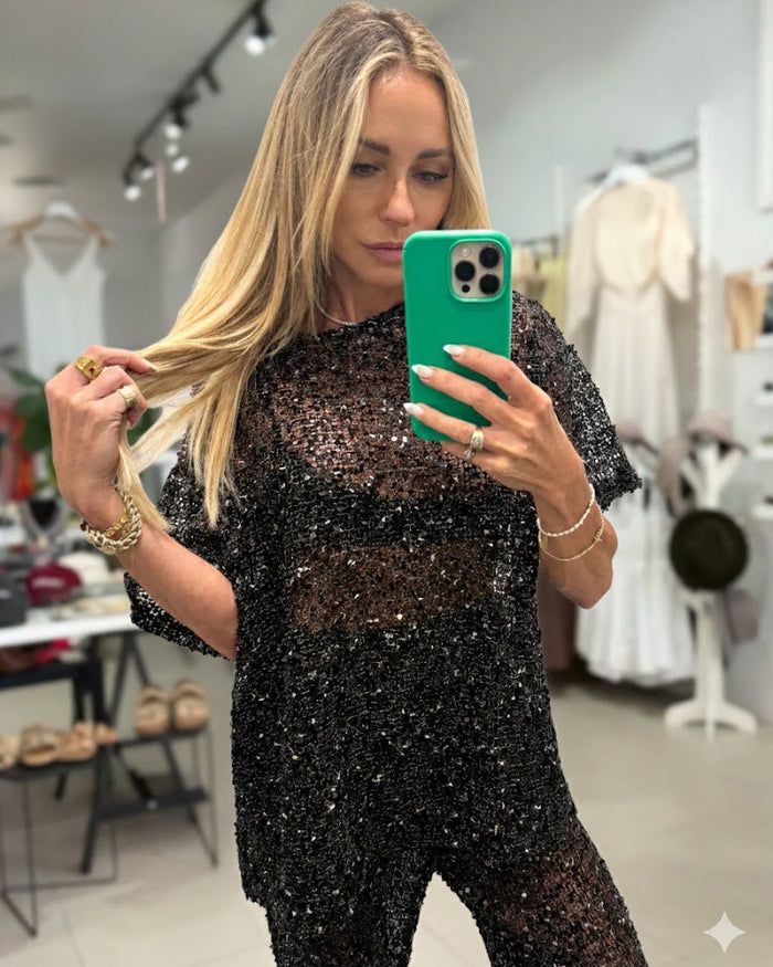 Saturn Sequin Top Black